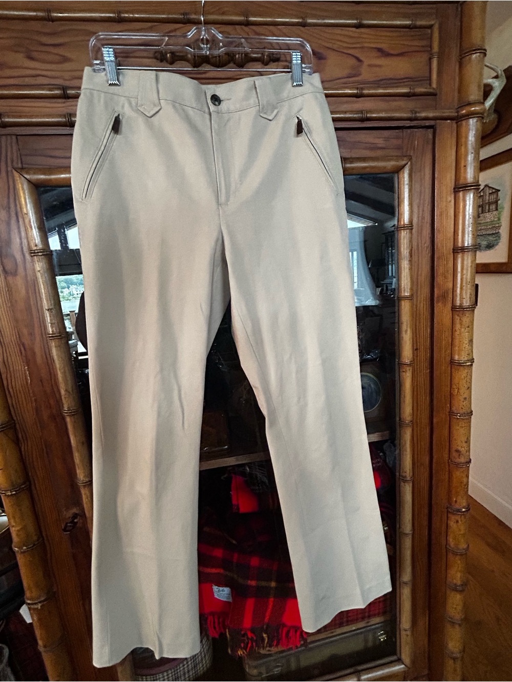 Ralph Lauren TanTrousers with Leather Zipper Detail